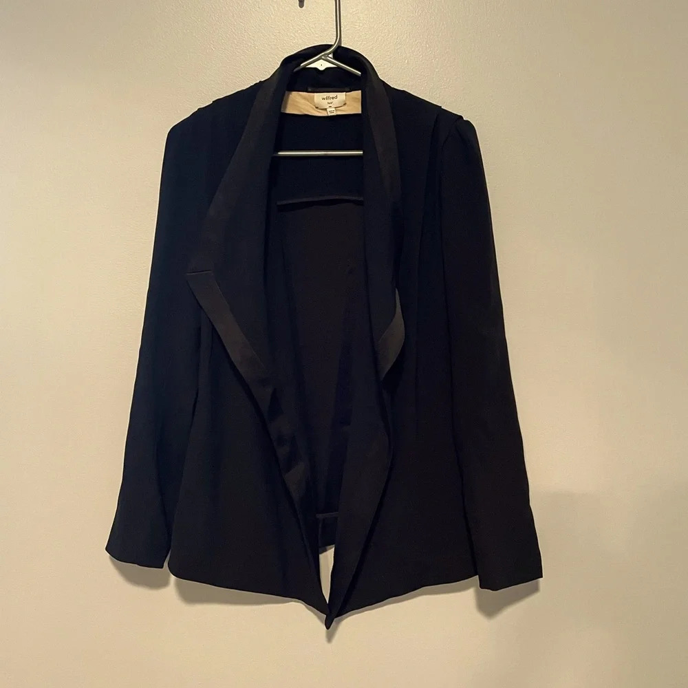Wilfred Black Satin-Trim Open Front Blazer